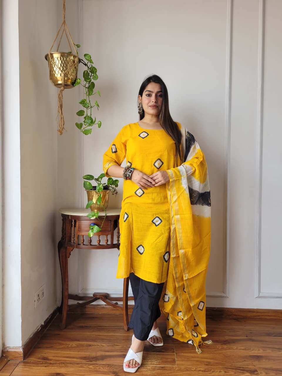 Yellow Bagru Hand Block Printed Linen Suit Set